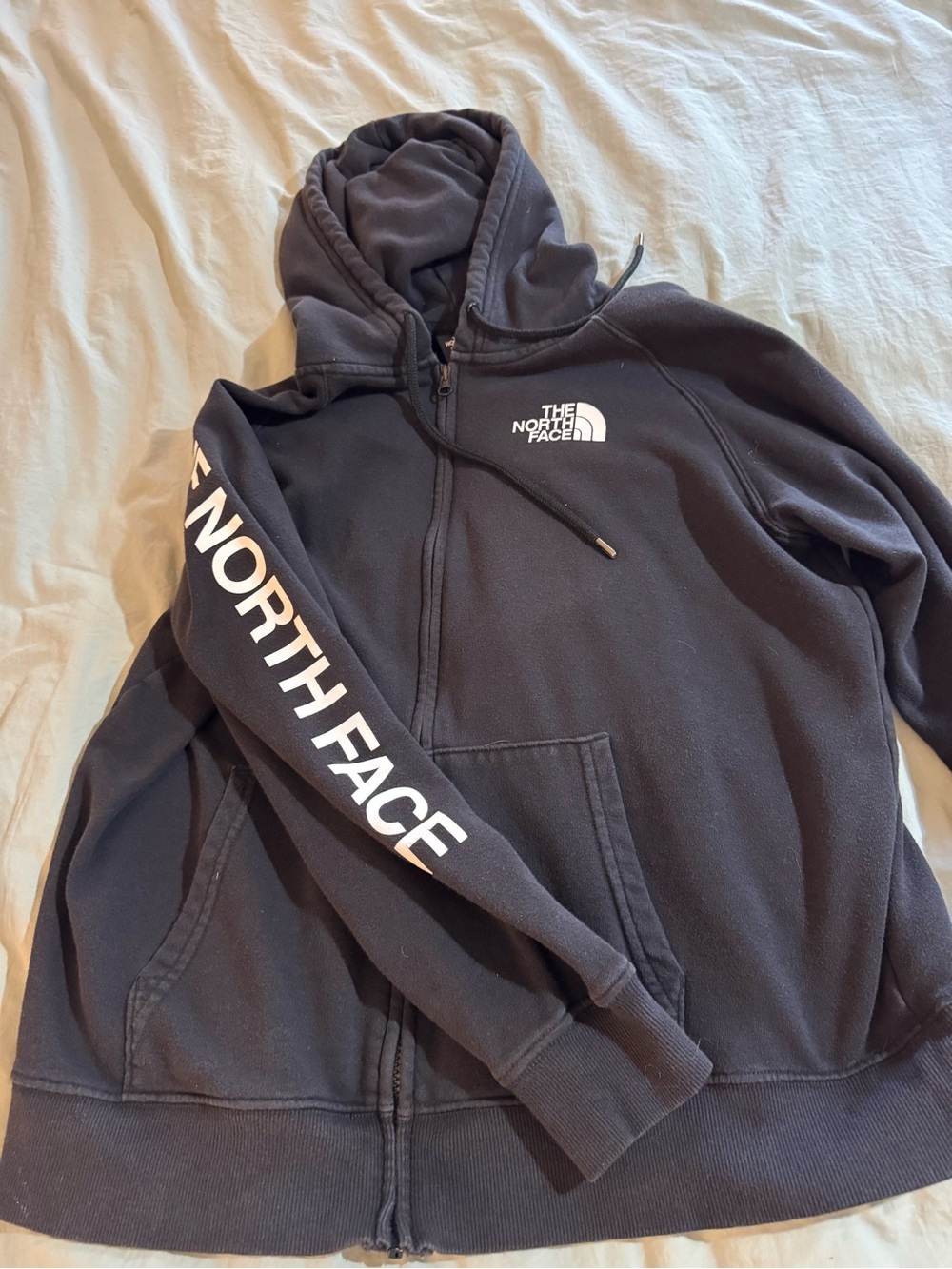 The North Face Black Full-Zip Hoodie with White Logo Sleeve ladies XL